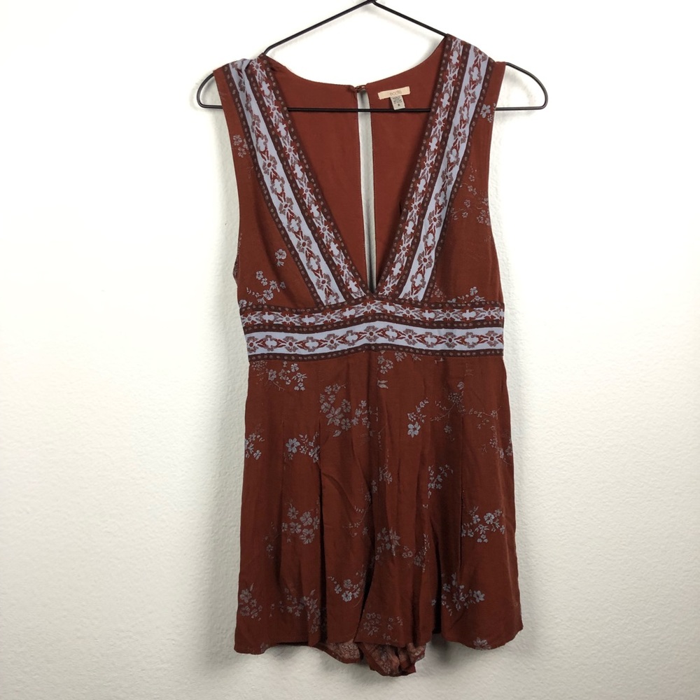Urban Outfitters Ecote Plunge Romper Brown Floral - Picture 2 of 8